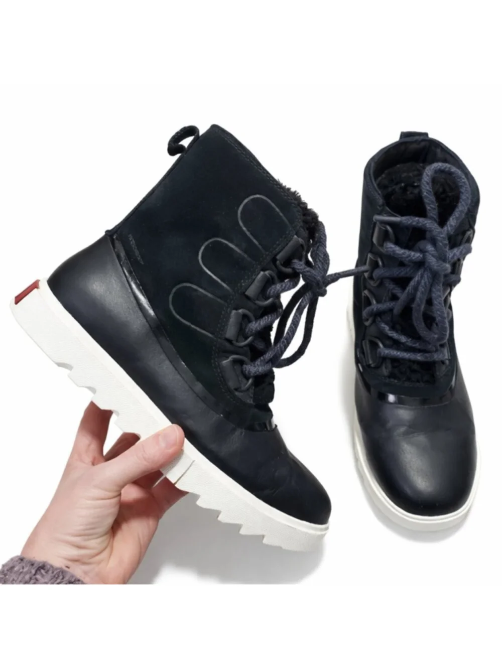 SOREL Joan Of Arctic Next Lite Shearling Snow Boots Black 8.5 Leather Winter